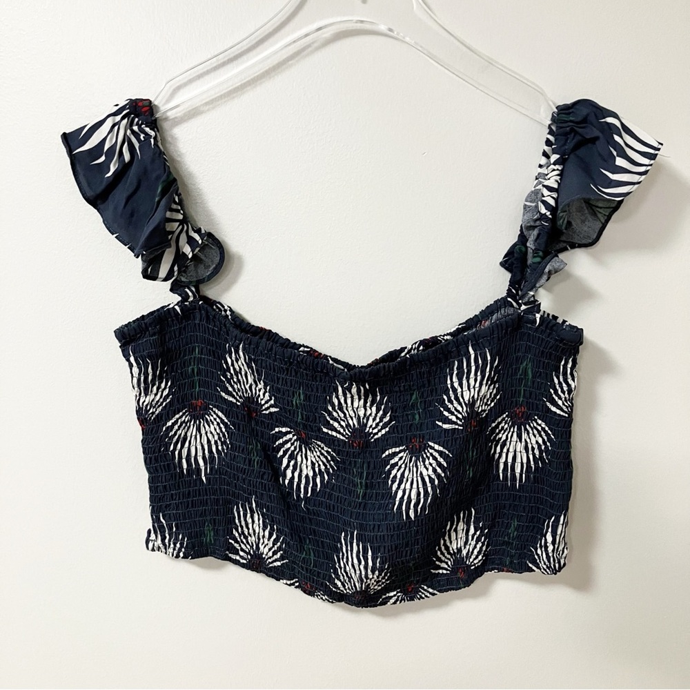 Lulus | Blue Trancoso Floral Smocked Crop Top XL Beach Boho Coastal Summer